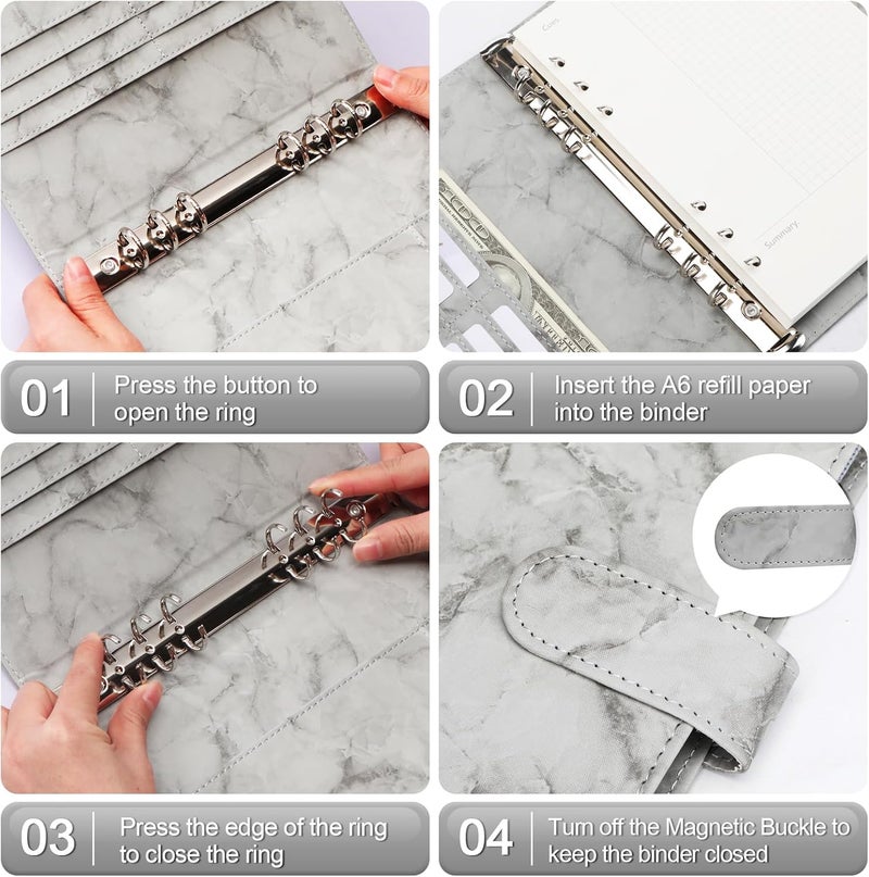 Toplive A5 Binder 6 Ring Personal Planner Budget Cover Marble Gray Notebook for Filler Loose Leaf Paper - Image 5